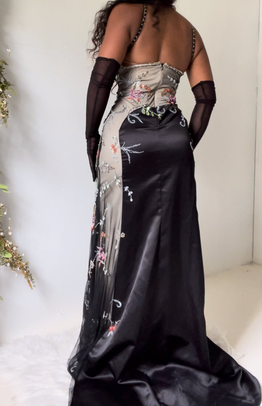 Vintage Beaded Evening Gown (S)