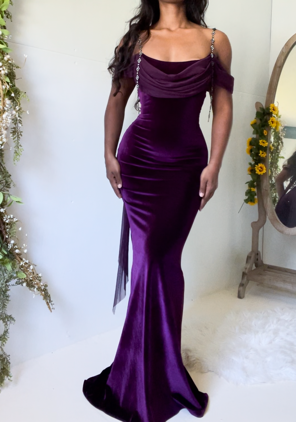 Handmade Purple Velvet Draped Gown (Handmade to Order)