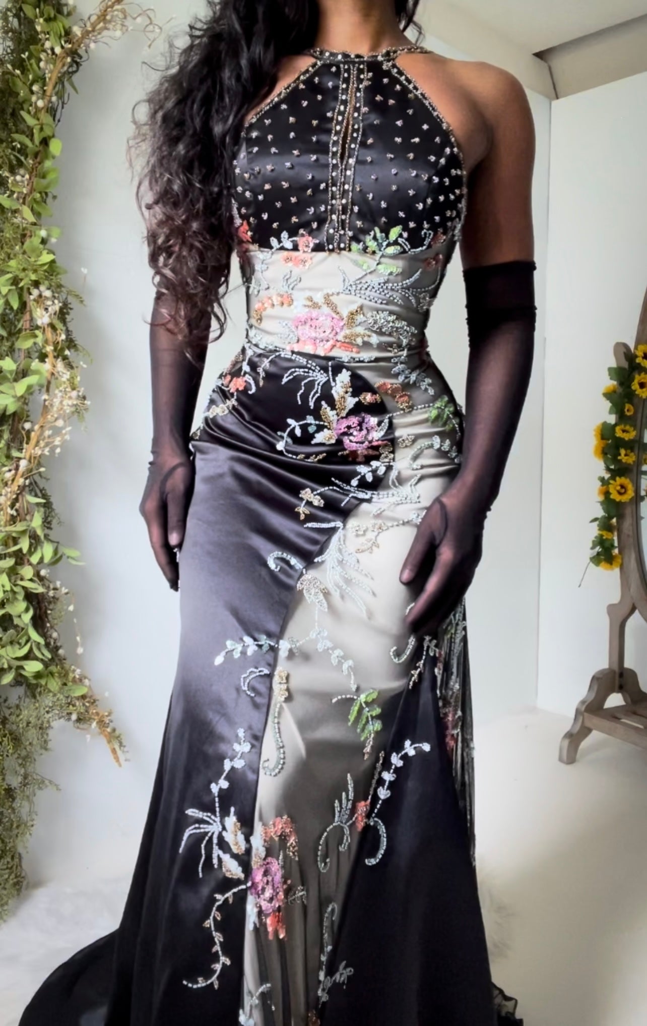 Vintage Beaded Evening Gown (S)