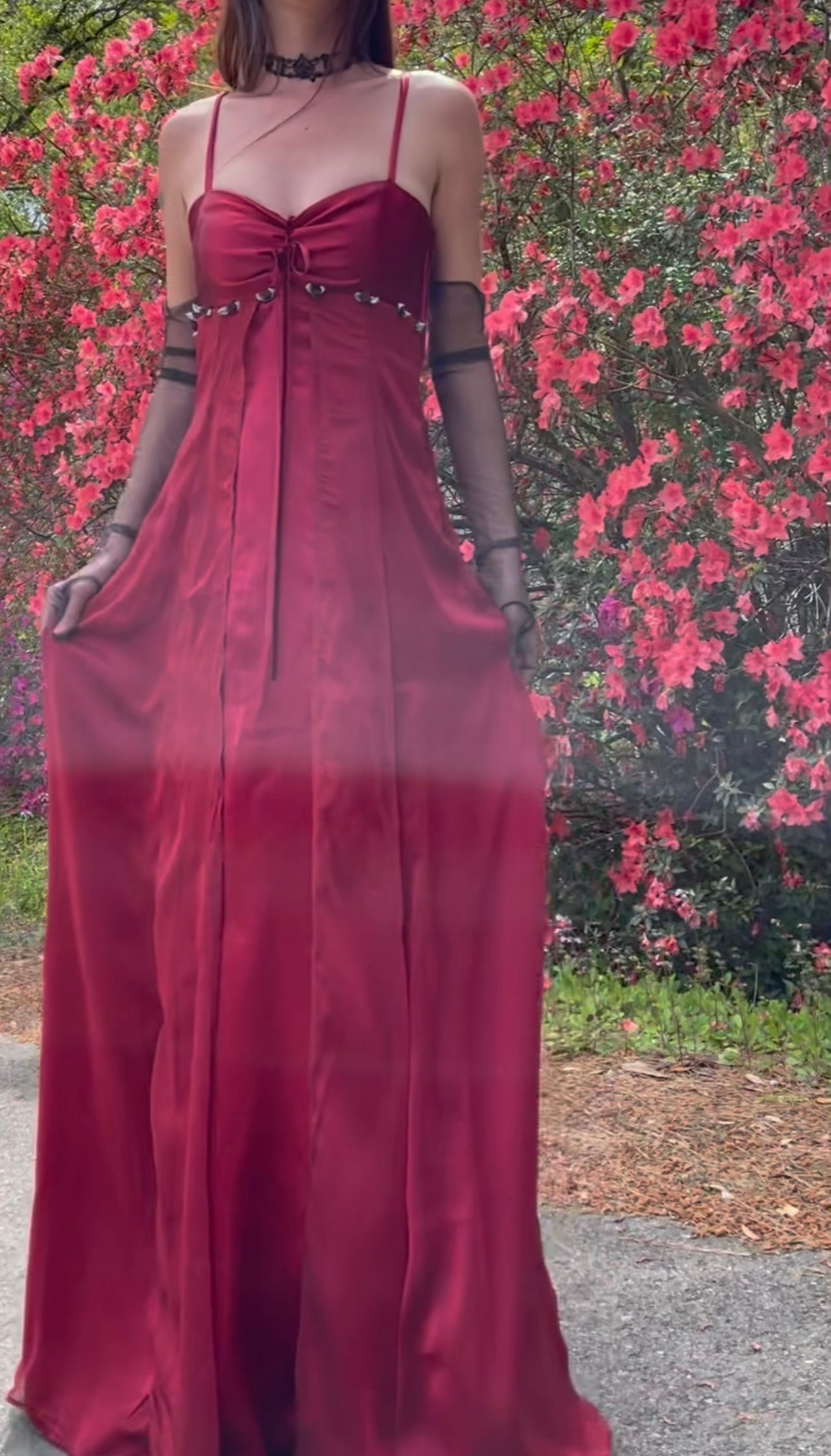 Handmade split front rose gown