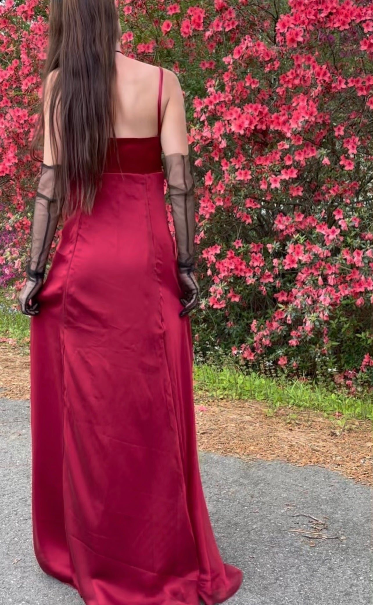 Handmade split front rose gown