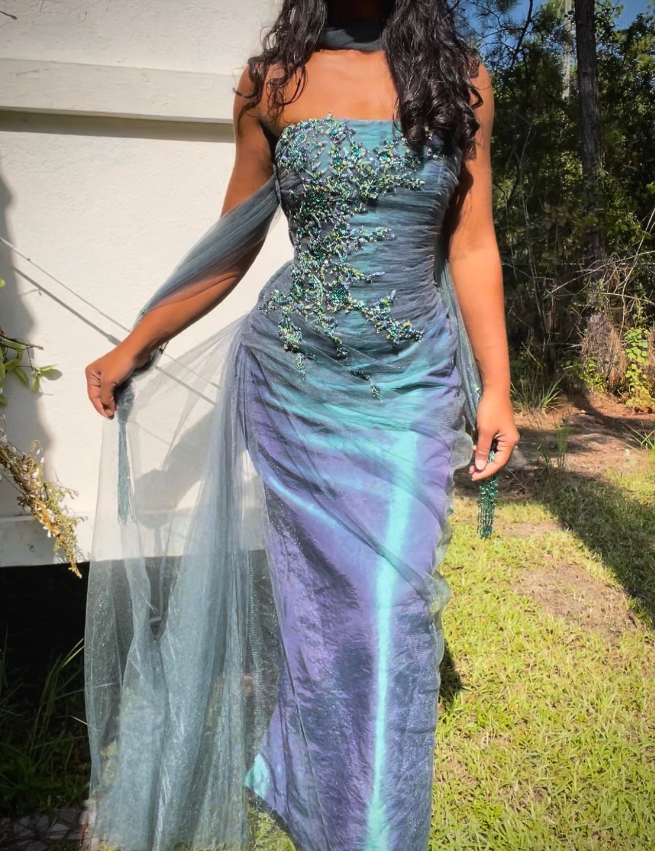 Y2K Beaded Iridescent Strapless Gown (S)