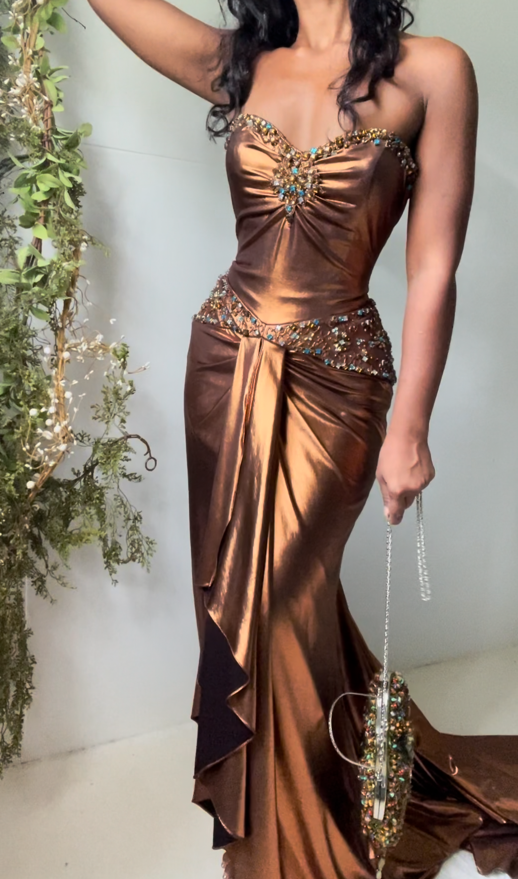 Y2K Copper Strapless Corset Gown (S-M)