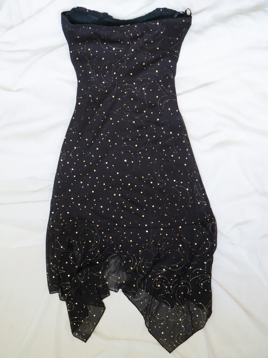 Vintage Y2K Dark Chocolate and Gold Sequin Sparkle Dress (S)