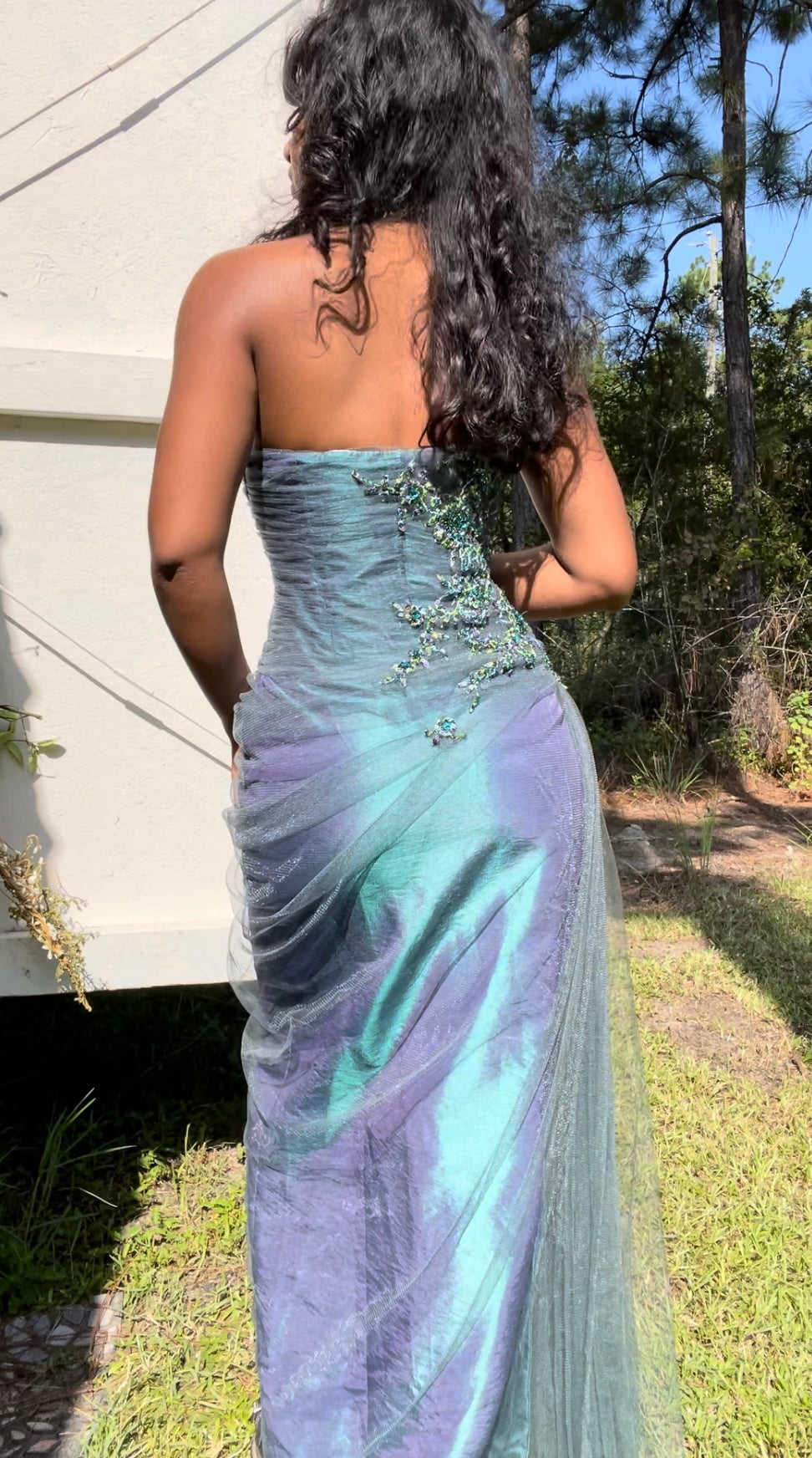 Y2K Beaded Iridescent Strapless Gown (S)