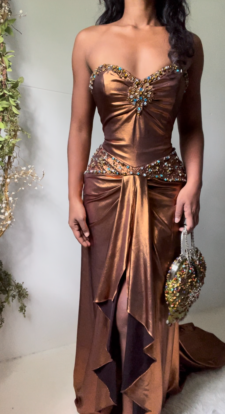 Y2K Copper Strapless Corset Gown (S-M)
