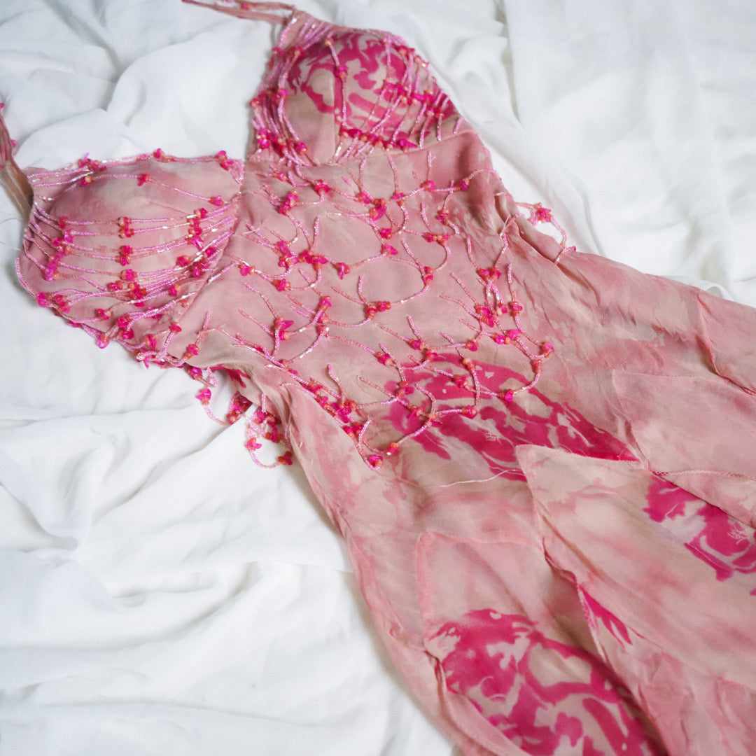 Ultra Rare Deadstock Y2K Beaded Watercolor Gown (XS)