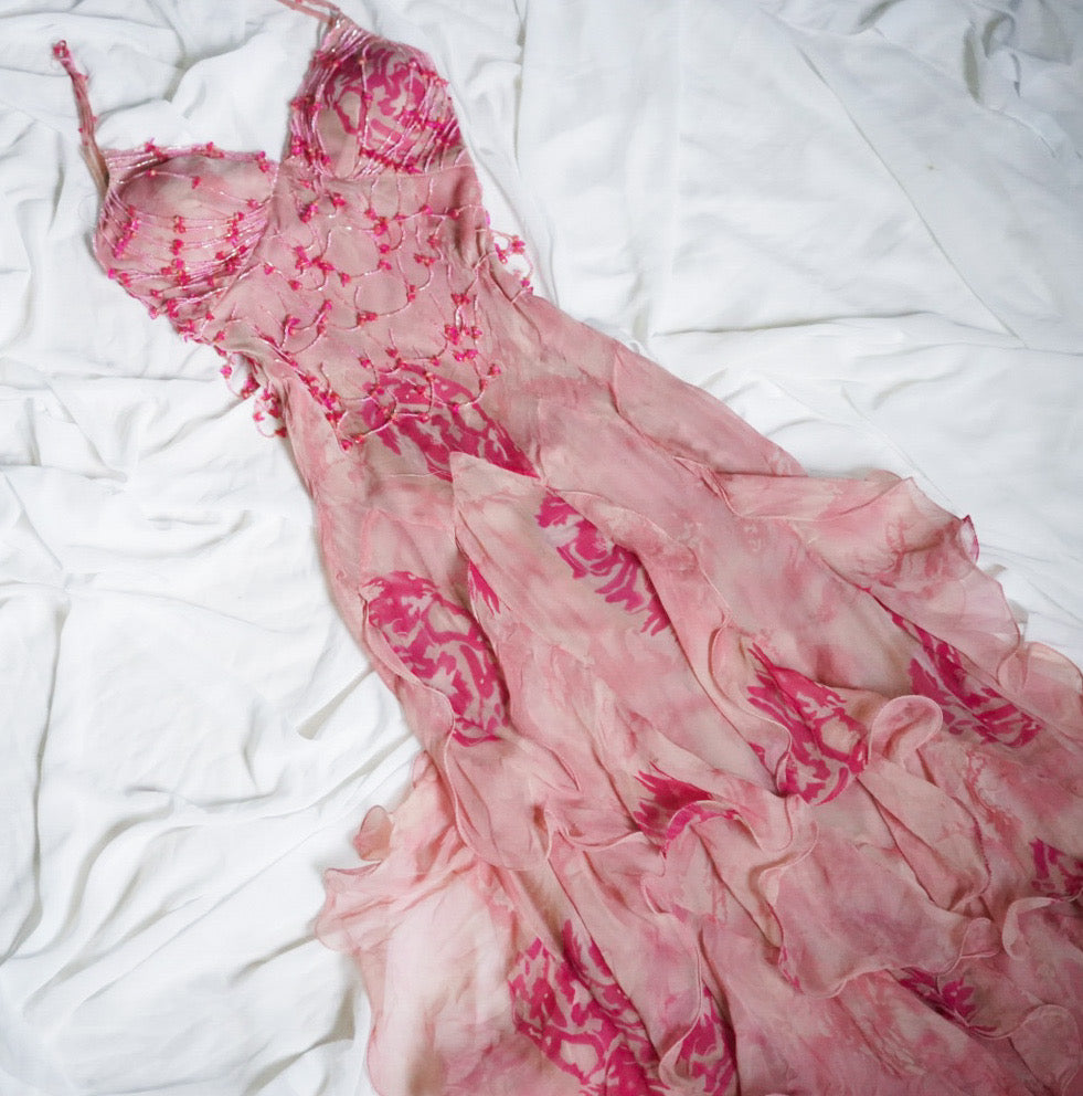 Ultra Rare Deadstock Y2K Beaded Watercolor Gown (XS)