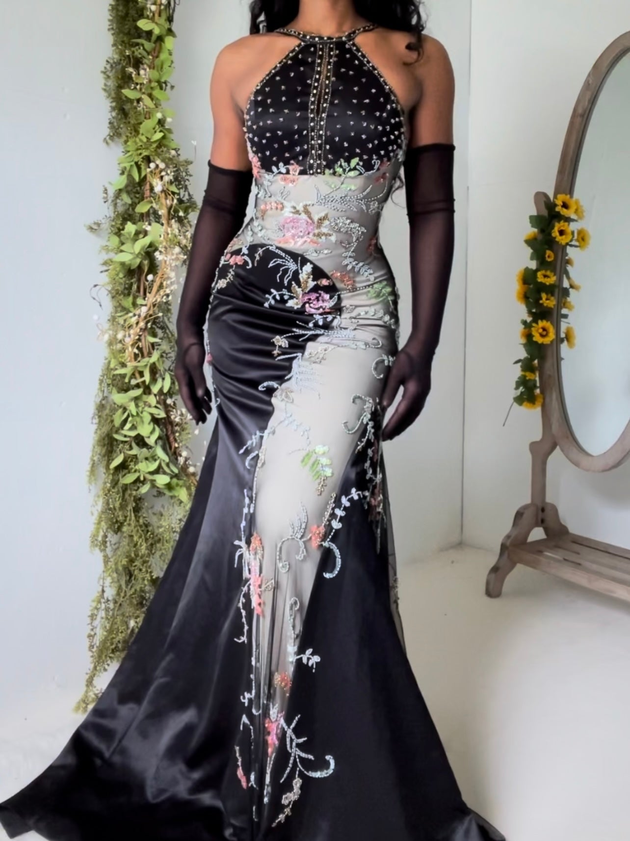 Vintage Beaded Evening Gown (S)