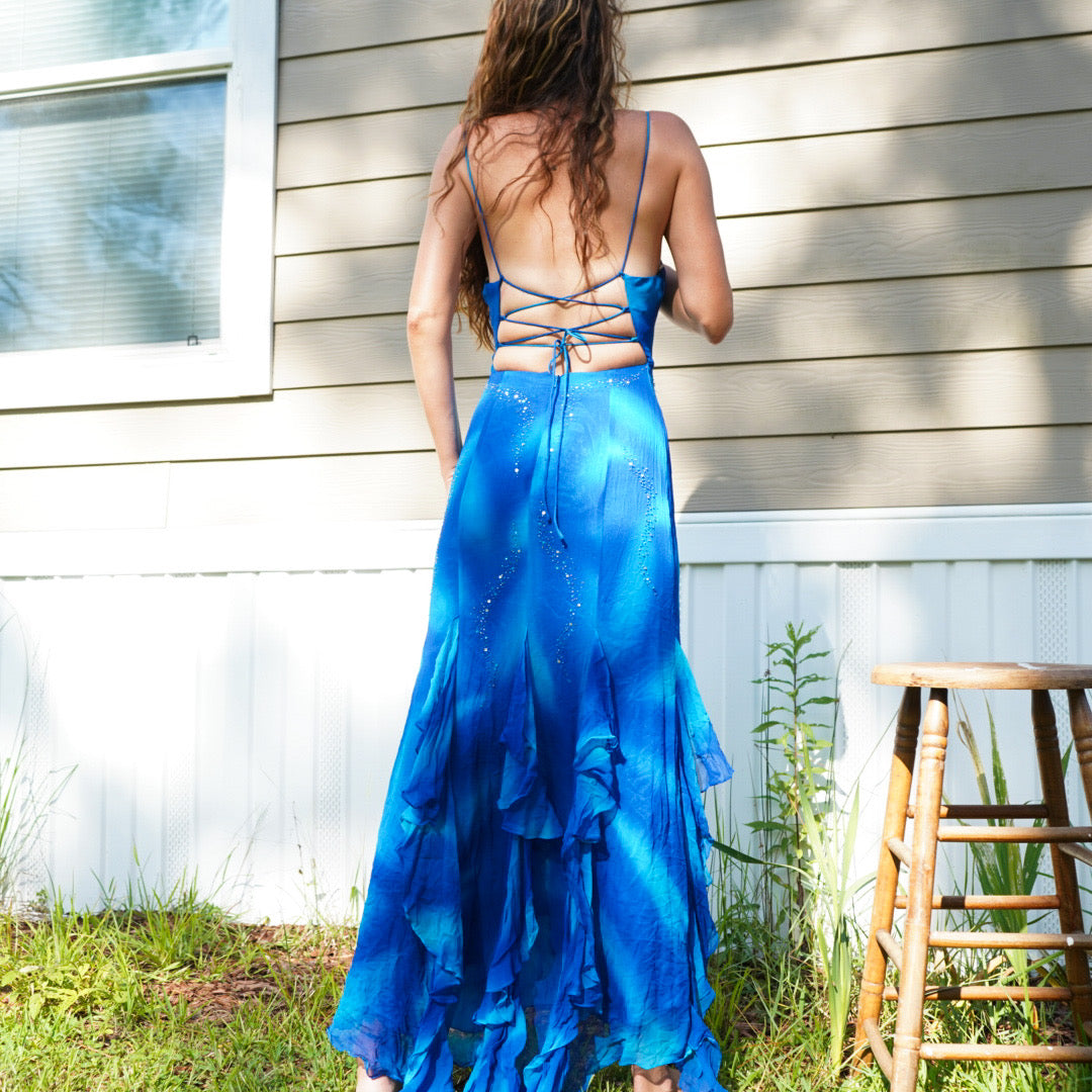 Vintage beaded tie-dye gown silk