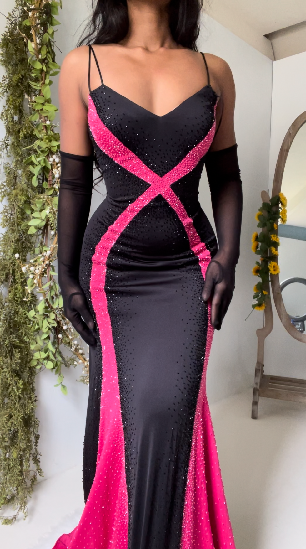 Vintage Y2K Illusion Beaded Gown (S-M)