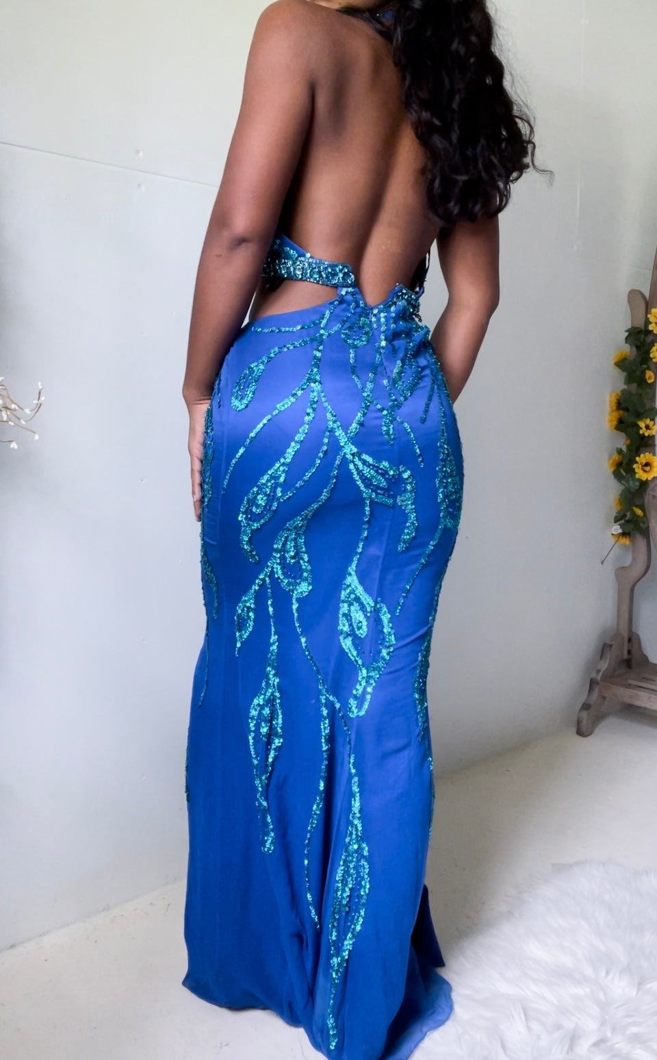Rare Y2K Silk Sequin Cutout Backless Gown (XS-S)
