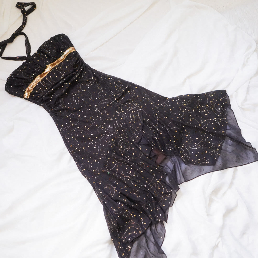 Vintage Y2K Dark Chocolate and Gold Sequin Sparkle Dress (S)