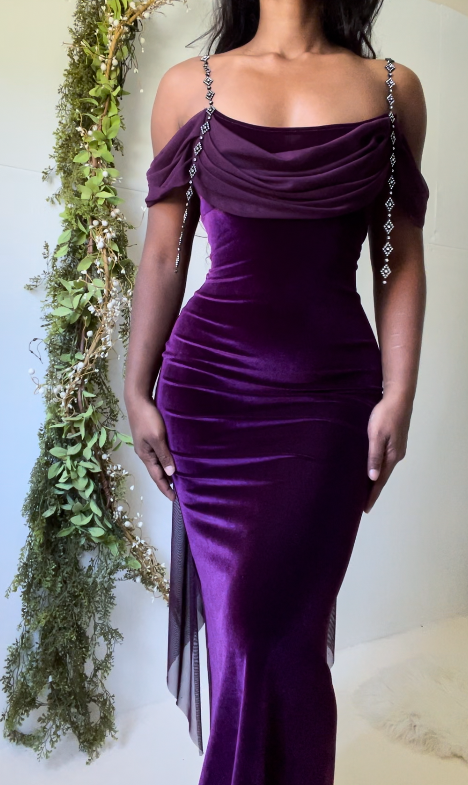 Handmade Purple Velvet Draped Gown (Handmade to Order)