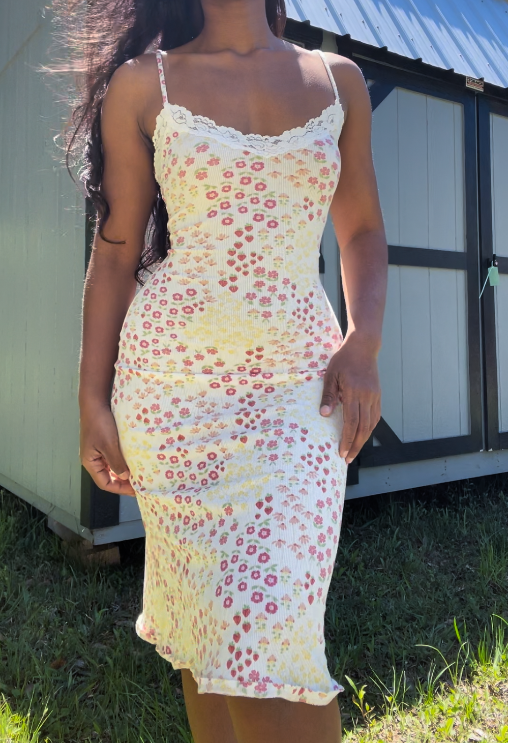 Floral Strawberry Knit Summer Slip Dress (Handmade to Order)