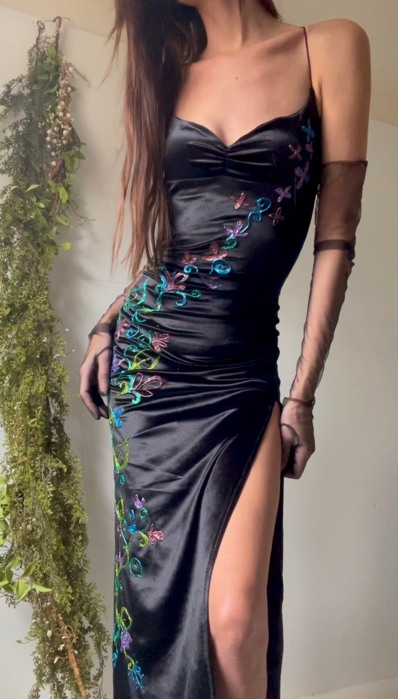 Handmade and painted by hand velvet glitter gown.