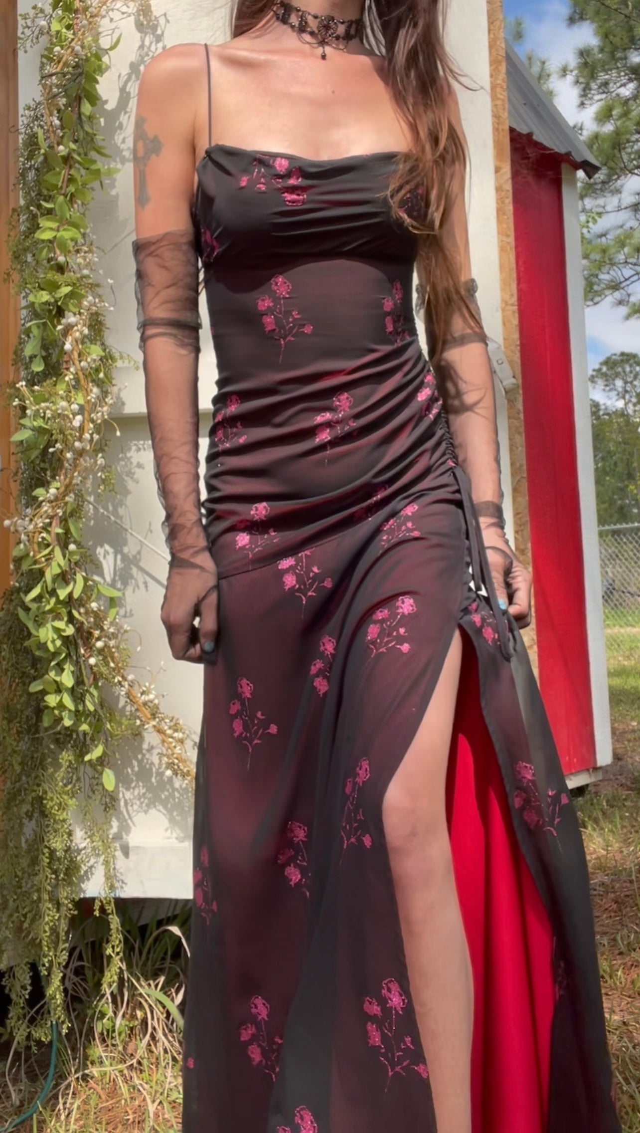Layered Floral Glitter Gown (Pre-Order)