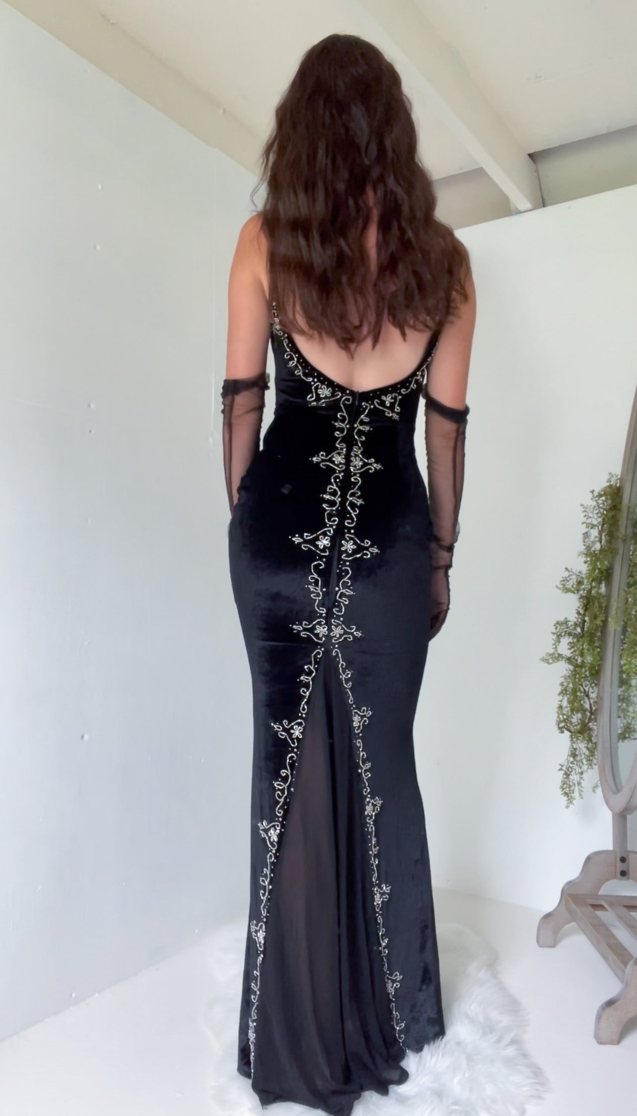 Vintage Inspired Velvet Beaded Detail Gown