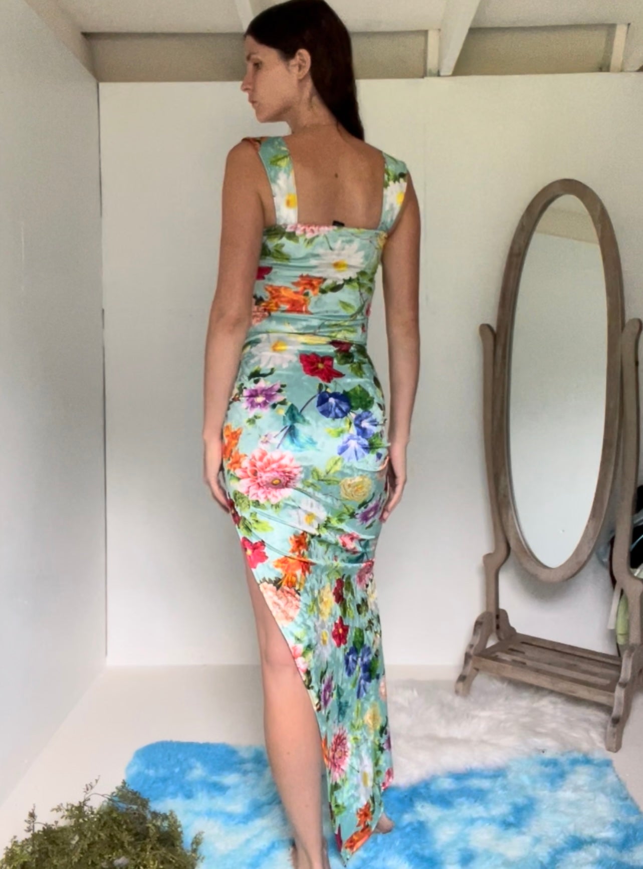 Handmade velvet floral gown.