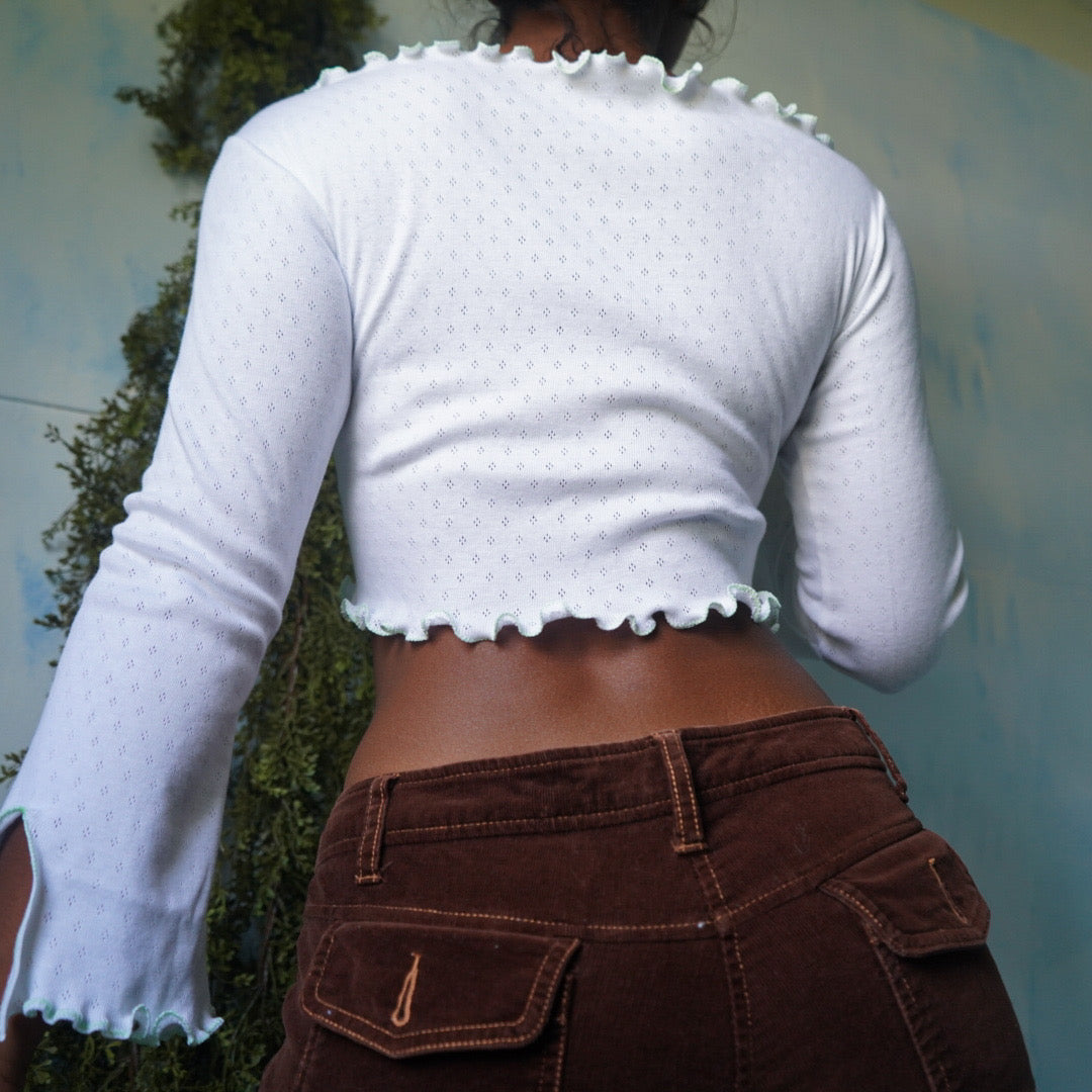 Handmade Knit Flare Sleeve Crop Top (S)