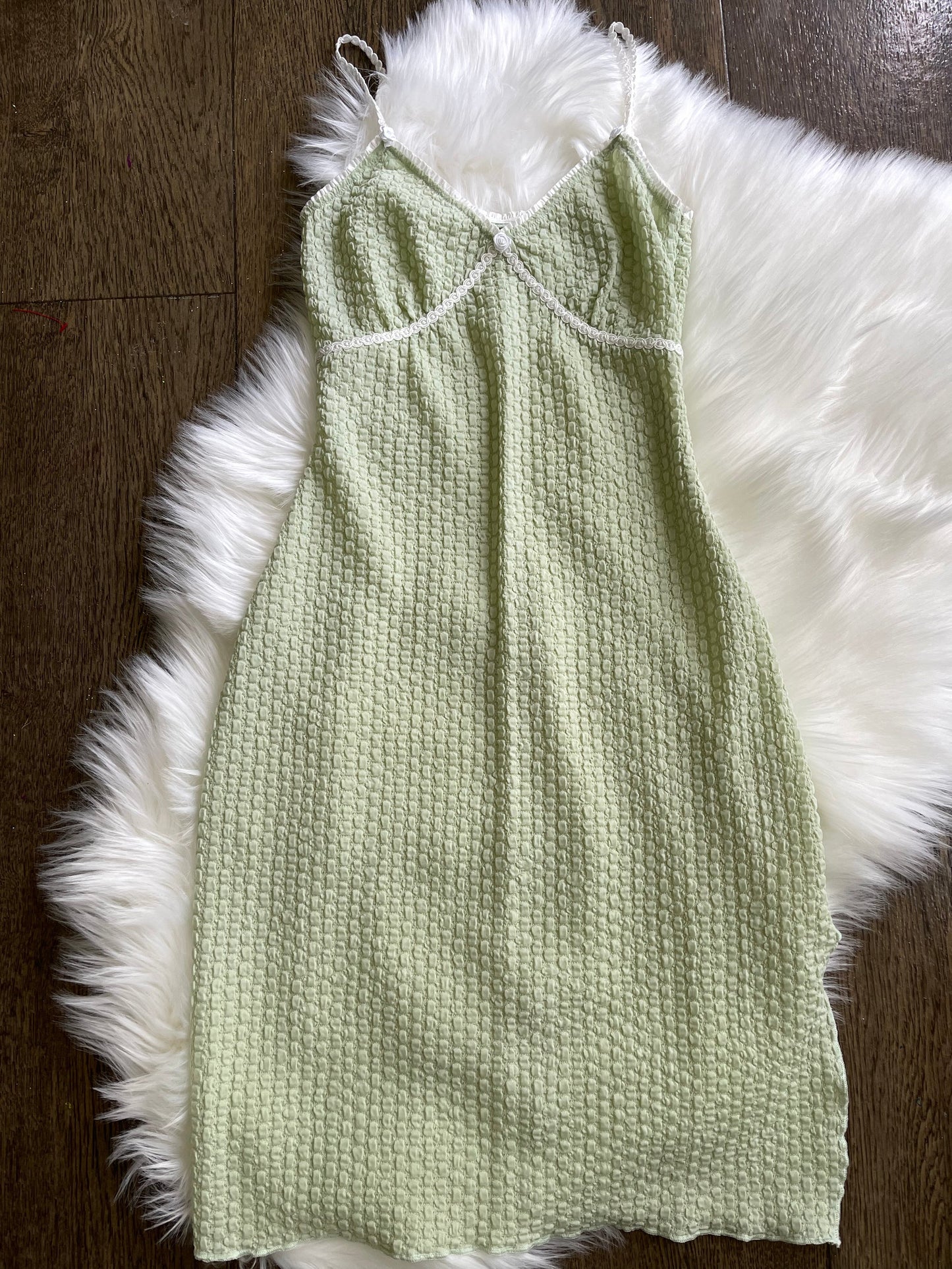 Green Textured 90’s Inspired Slip Dress