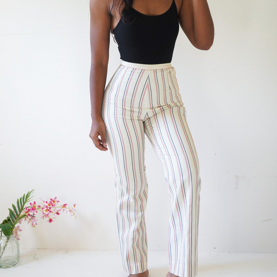 Vintage 60s Cream Striped Trousers (24-25”)