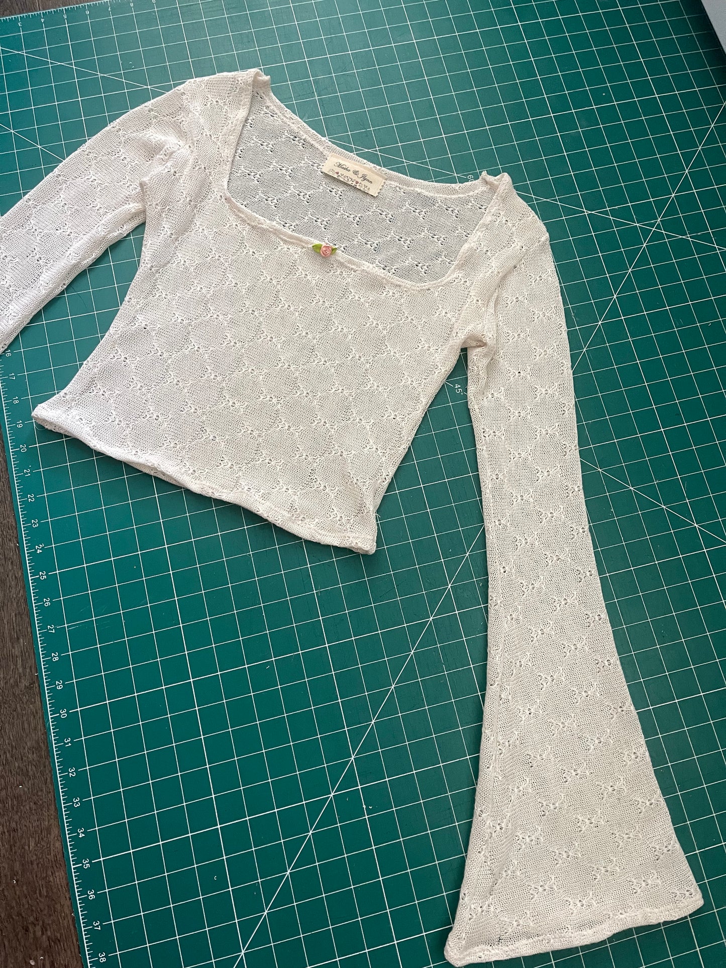 Handmade with vintage knit belled sleeve top.