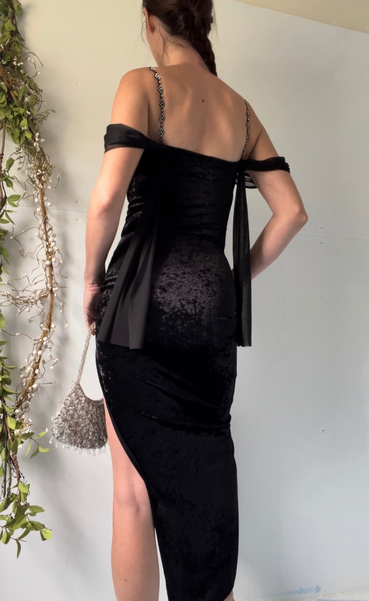 Handmade Jewel Strap Velvet Gown