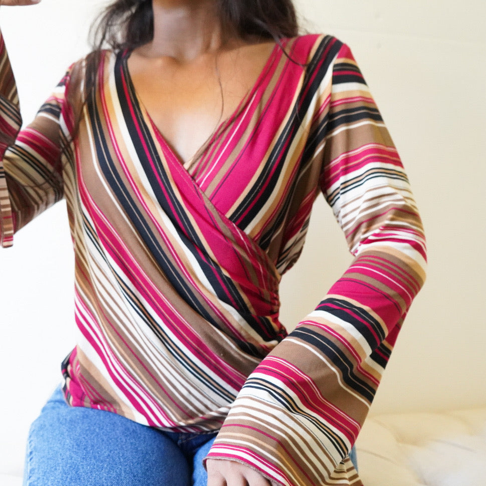 Vintage 90’s Striped Faux Wrap Top (L)