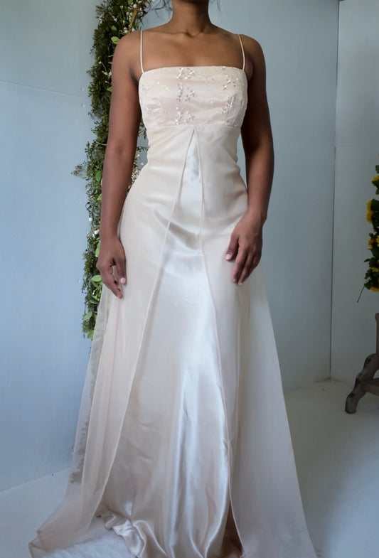 Vintage Y2K Champagne Split Front Gown (S/M)