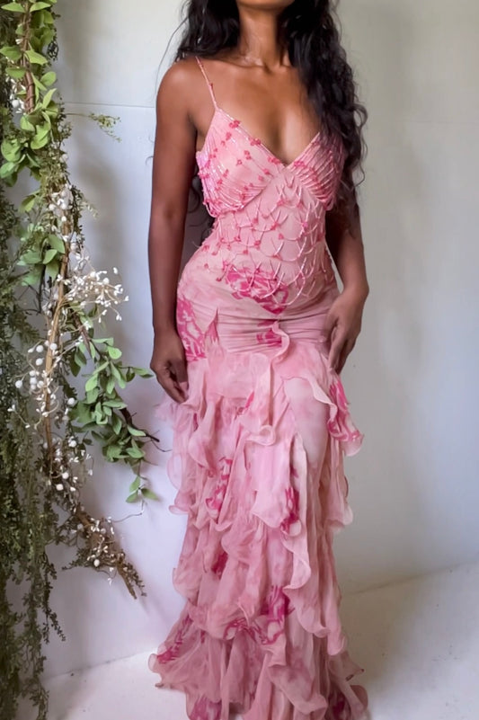 Ultra Rare Deadstock Y2K Beaded Watercolor Gown (XS)
