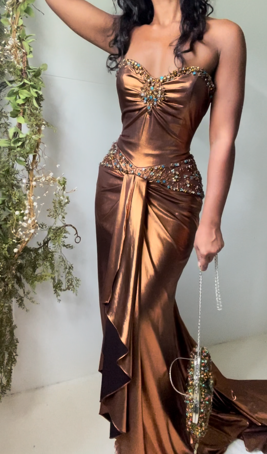 Y2K Copper Strapless Corset Gown (S-M)