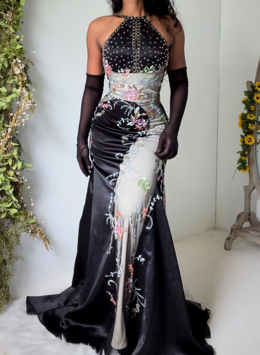 Vintage Beaded Evening Gown (S)