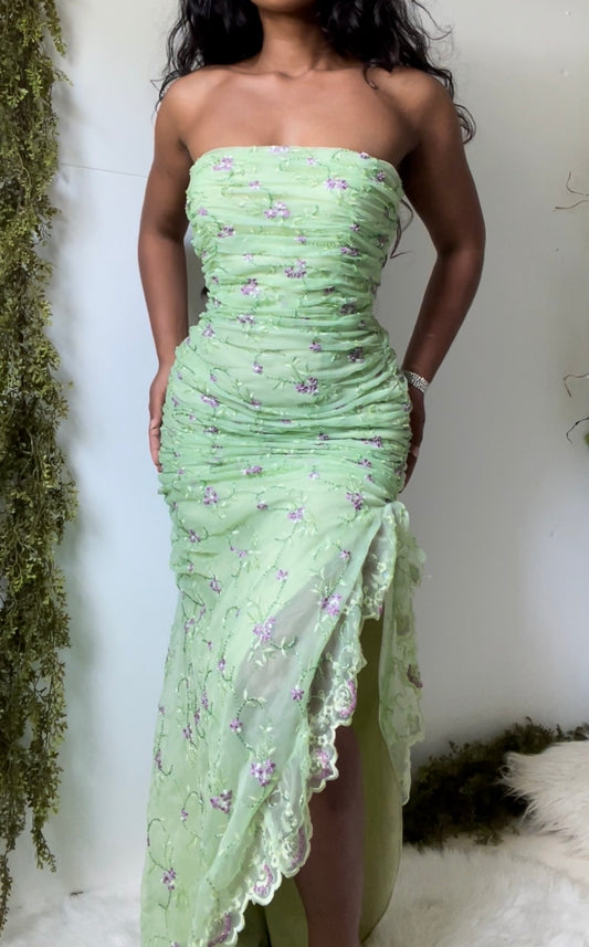 Vintage Y2K Embroidered Ruched Dress (XS)