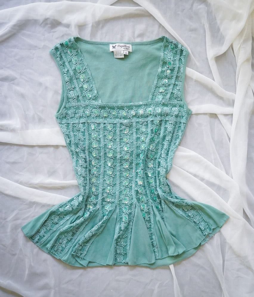 Vintage Y2K Mesh Sequin Top (XS-S)