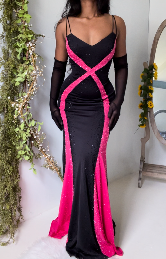 Vintage Y2K Illusion Beaded Gown (S-M)