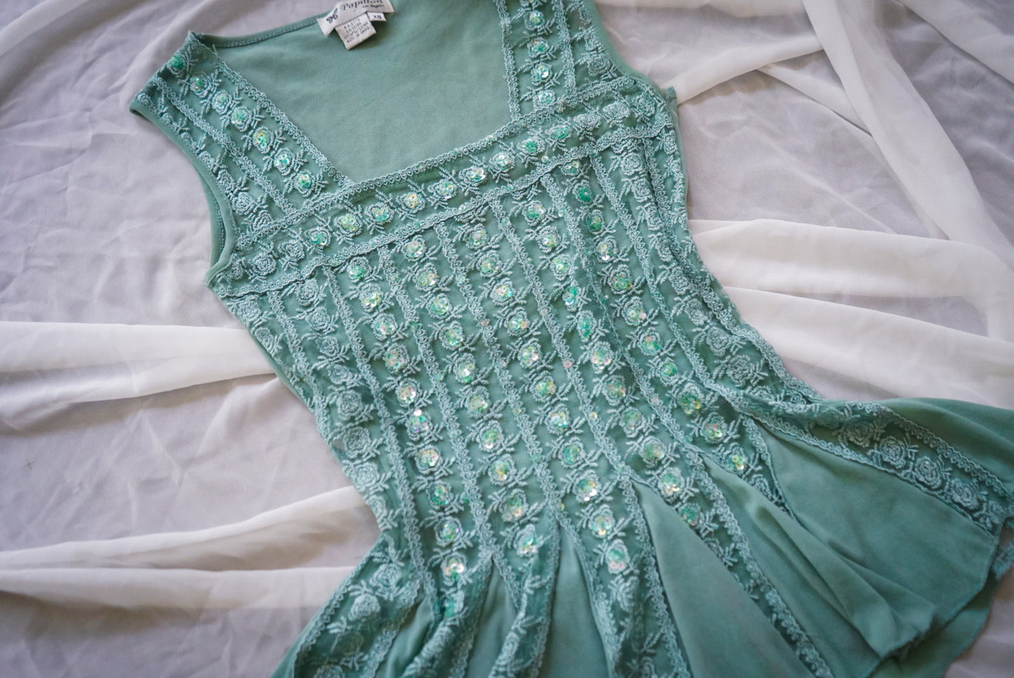 Vintage Y2K Mesh Sequin Top (XS-S)