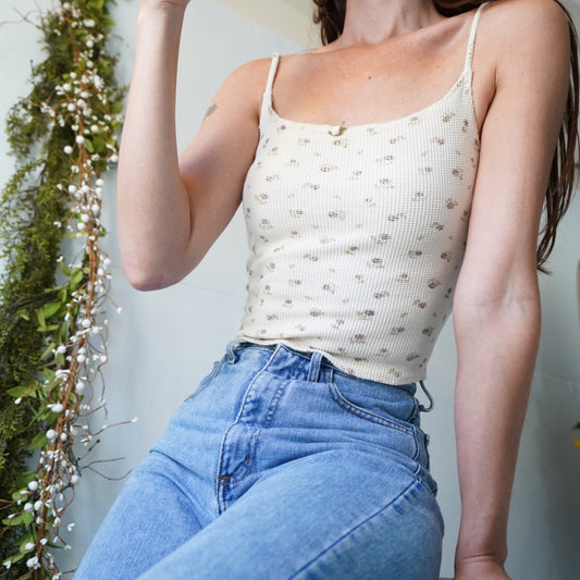 Handmade waffle knit tank.
