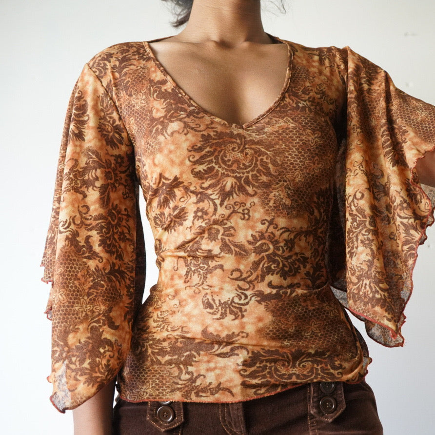 Y2K Paisley Mesh Top (M)