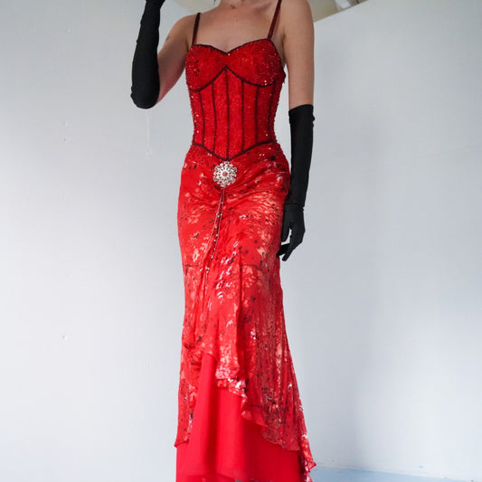 Vintage 90's beaded silk gown
