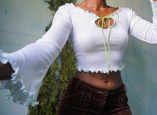 Handmade Knit Flare Sleeve Crop Top (S)